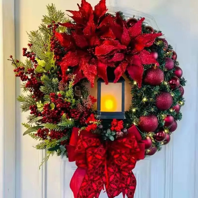 Christmas Wreath With Lamp For Front Door Bow Ball