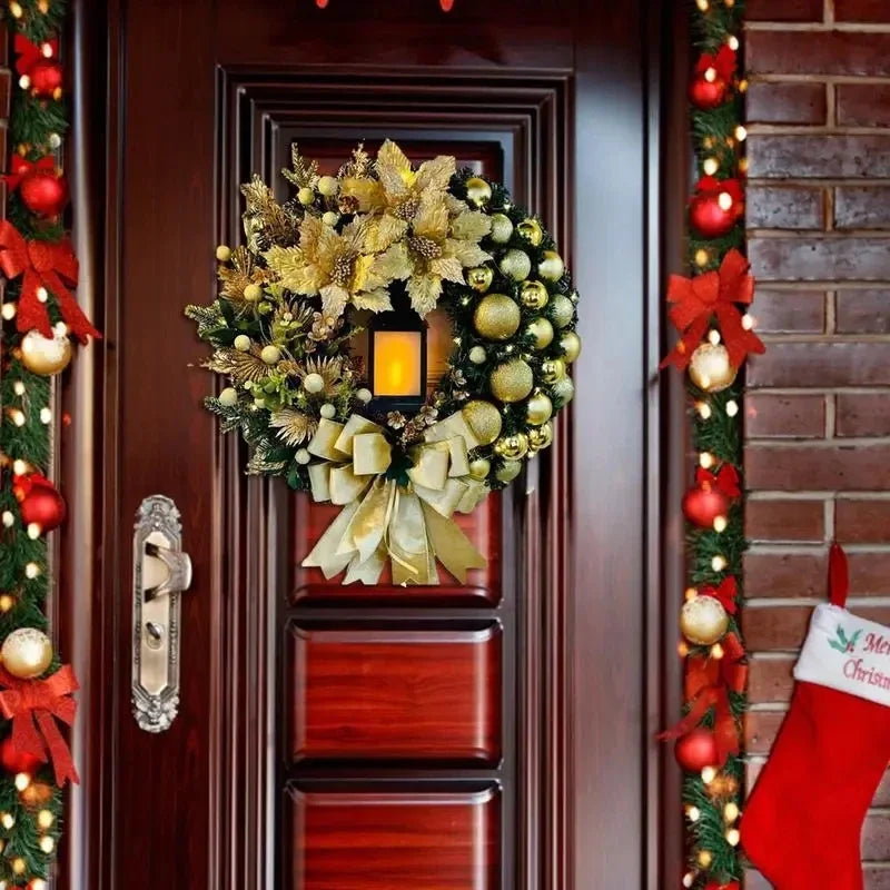 Christmas Wreath With Lamp For Front Door Bow Ball