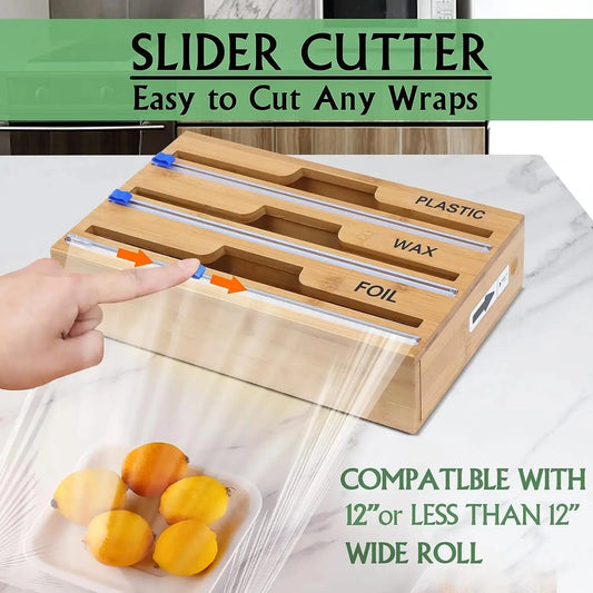 1pc Cling Film Cutter Minimalist Wall Mounted Wooden Kitchenware