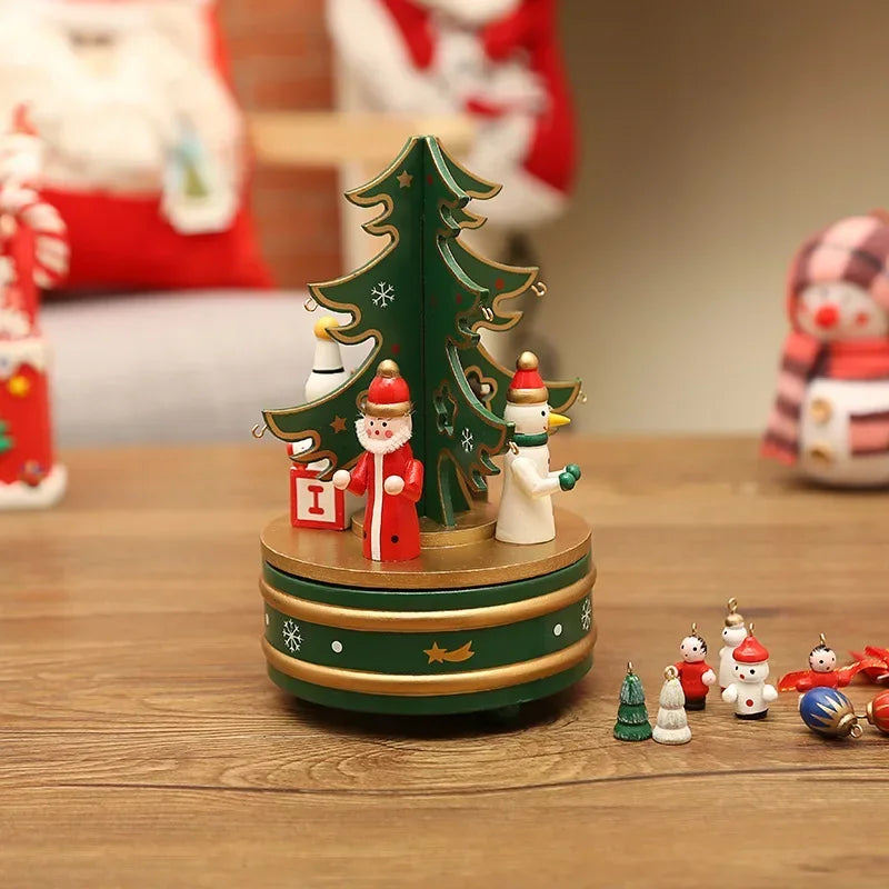 Christmas Ornaments Wooden Rotating Music Box