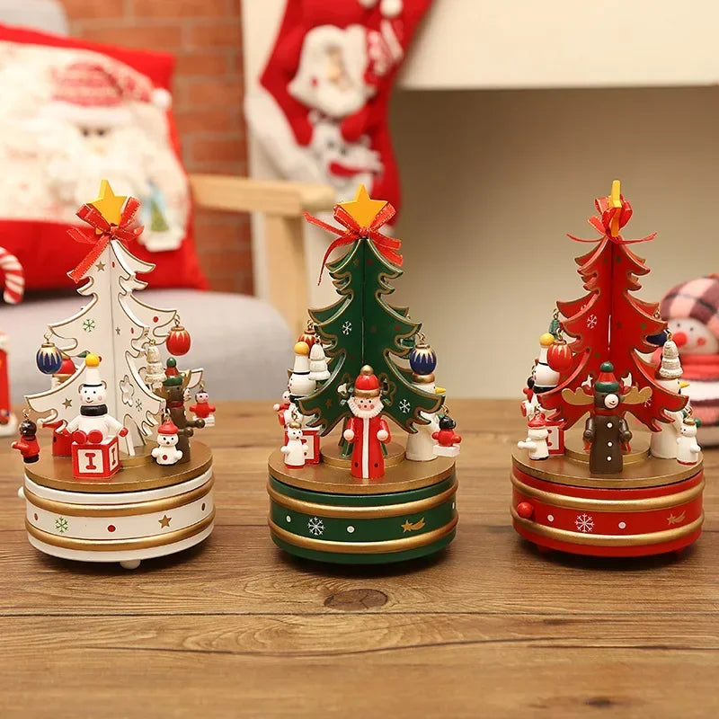 Christmas Ornaments Wooden Rotating Music Box