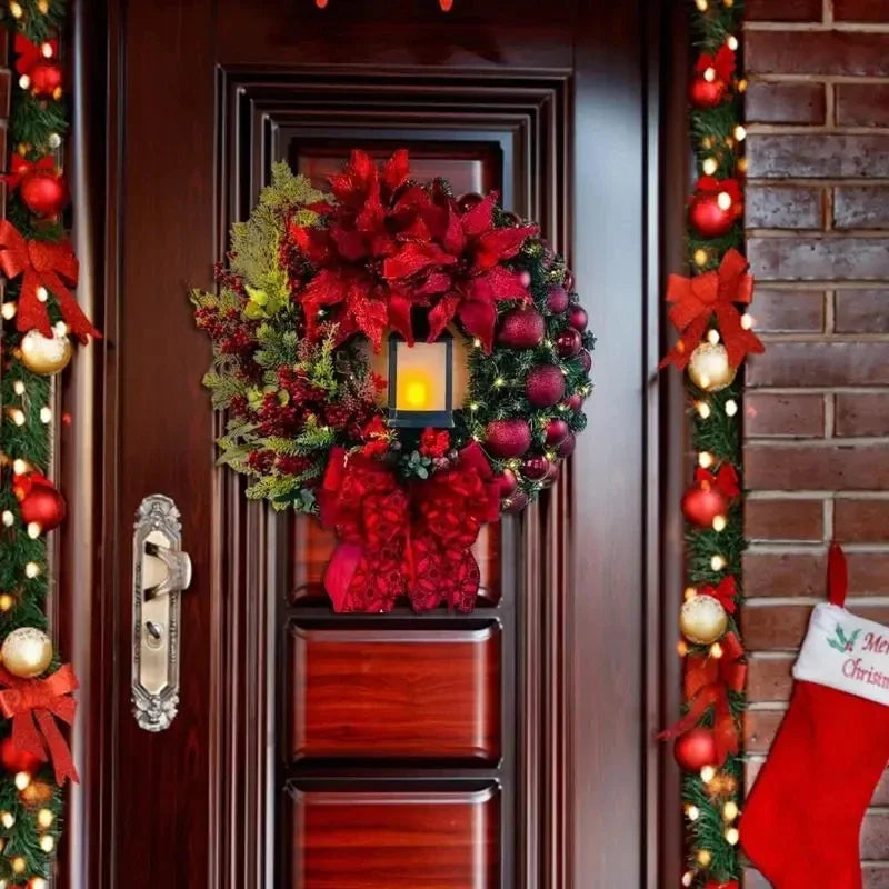 Christmas Wreath With Lamp For Front Door Bow Ball